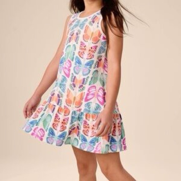 Tea Collection Ruffle Hem Tank Dress Butterflies Size 7 - Picture 2 of 7